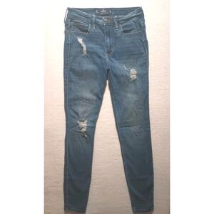 Hollister Womans Jeans Blue High Rise Stretch Distressed Medium Wash 3R W26 L28